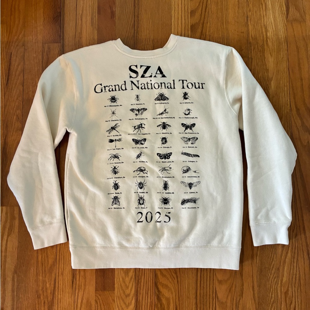 SZA SOS Bug Grand National Tour Crewneck Sweatshirt Size Medium Cream Color - Picture 4 of 9